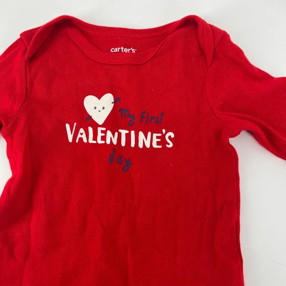 Carters Red Valentines Day Baby Bodysuit 6 Months Long‎ Sleeve Heart Graphic